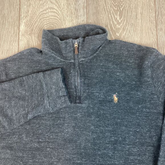 Polo Ralph Lauren 1/4 Zip‎ Sweater Dark Gray L Pony Men's Pullover - Picture 1 of 5